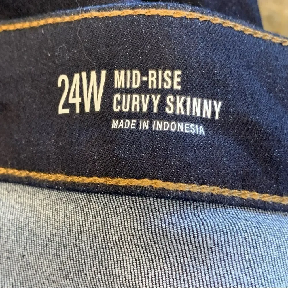 ANA Mid-Rise Curvy Skinny Jeans Dark Denim Rinse Color Size 24W